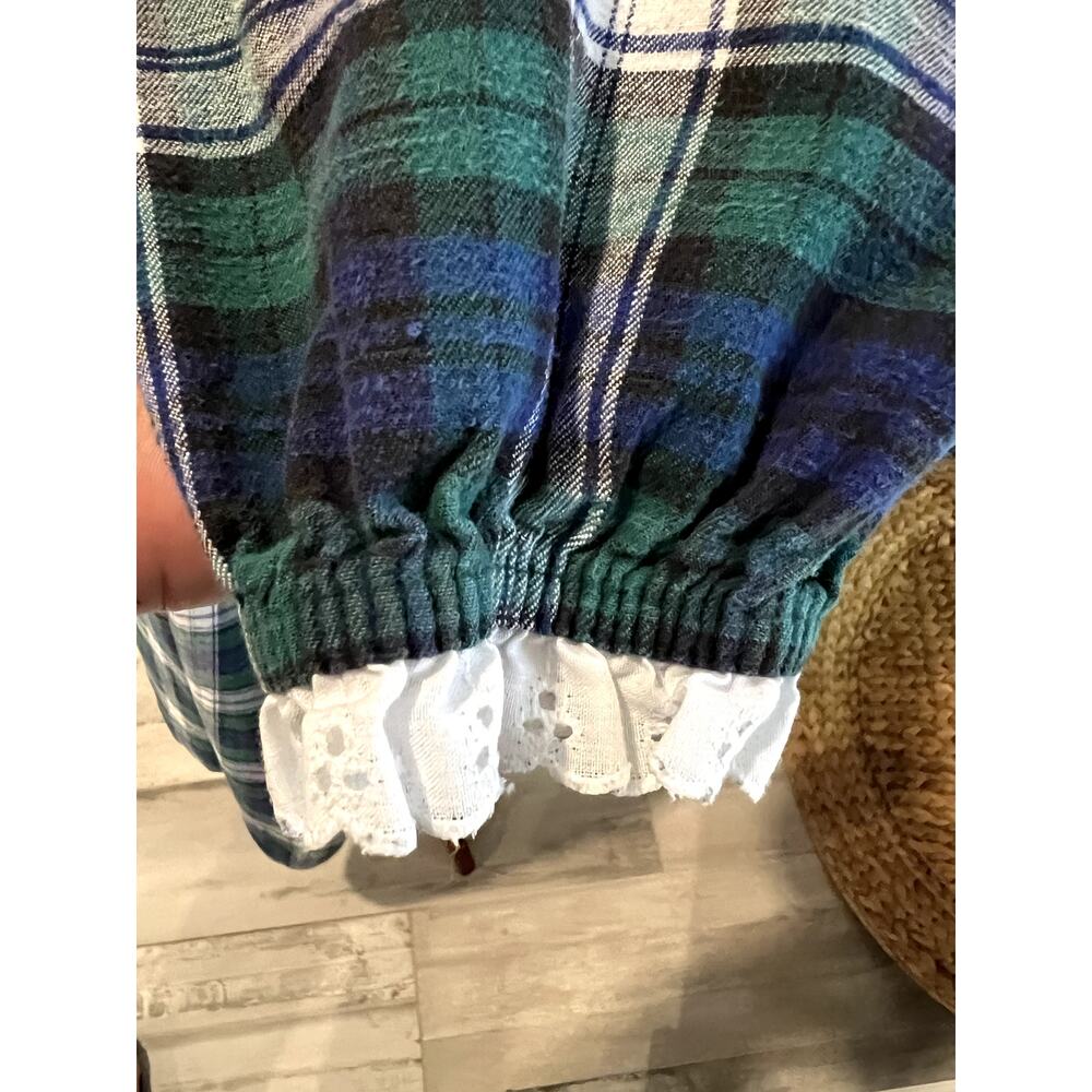 LANZ OF SALZBURG Blue and Green Plaid Long Flannel Nightgown Prairie Med. Cotton - Picture 4 of 11